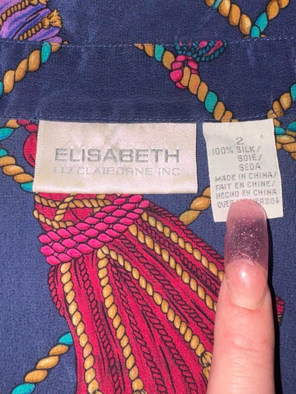 vtg 90s silk rainbow tassel print blouse - elisabeth by liz claiborne sz 2x - Picture 4 of 4